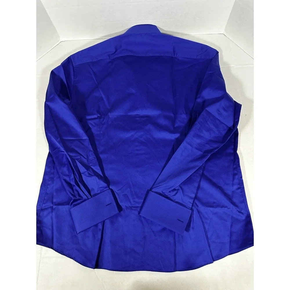 Morcouture Mens Royal Blue‎ High Collar French Cuff Dress Shirt Hidden Placket
